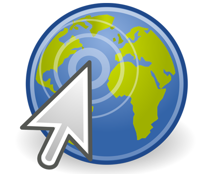 Icona di un globo con cursore, rappresentazione della geolocalizzazione dei servizi